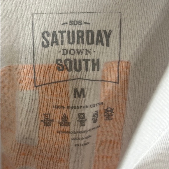 SDS Saturday Down South L/S Graphic T-Shirt Mens Medium White Orange Logo Stains - Picture 6 of 12